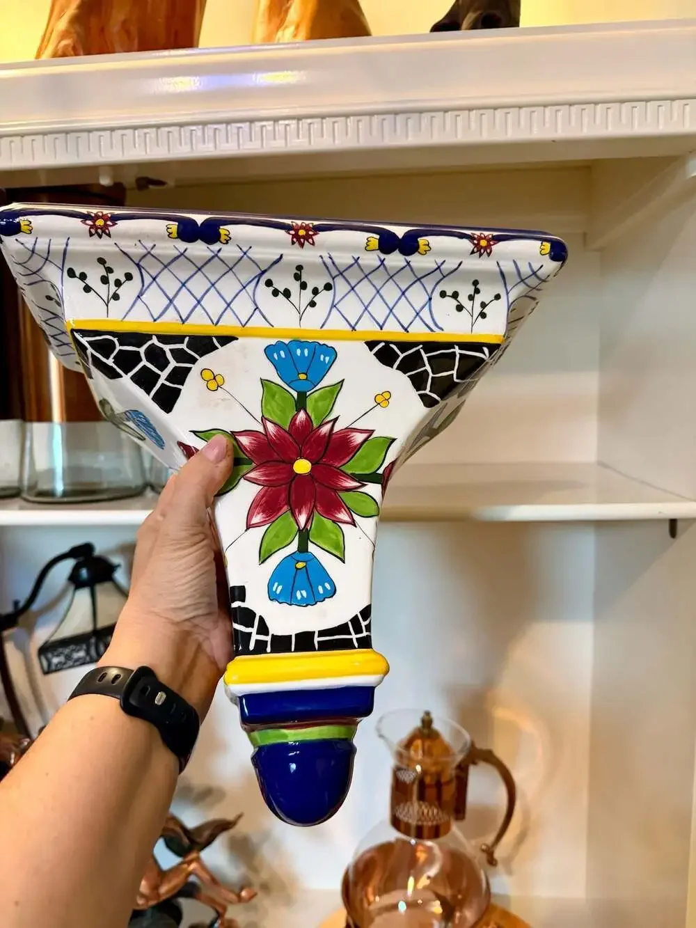 Mexican Talavera Hand Painted Ceramic Wall Shelf Sconce